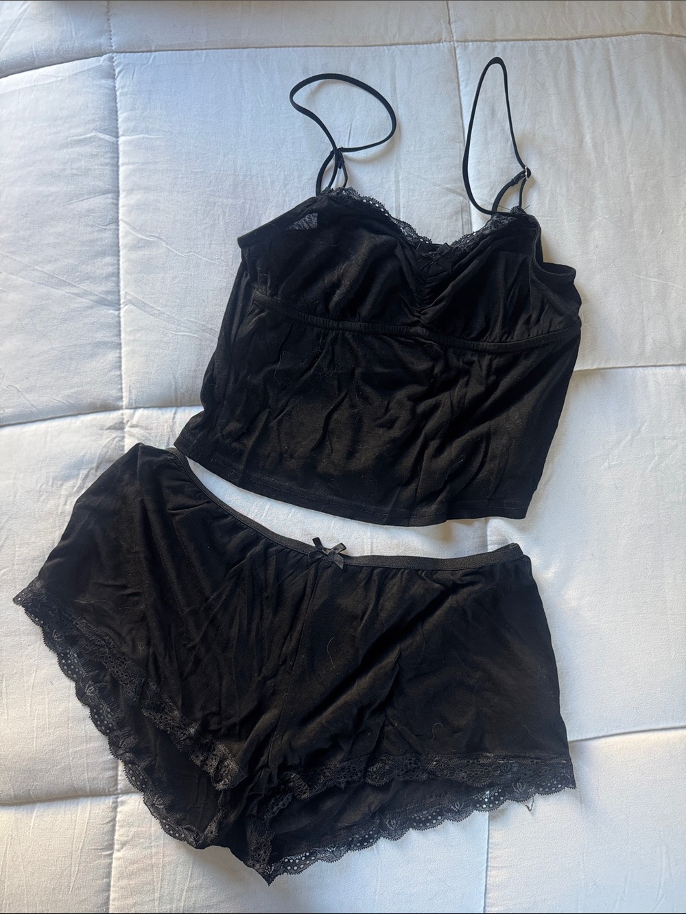 Edikted Black Lace Trim Cami & Short Pajama Set